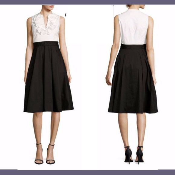 Eliza J Dresses & Skirts - NEW Eliza J V-Neck Ruffled Colorblock Dress Black/White‎ [SZ 8 ]